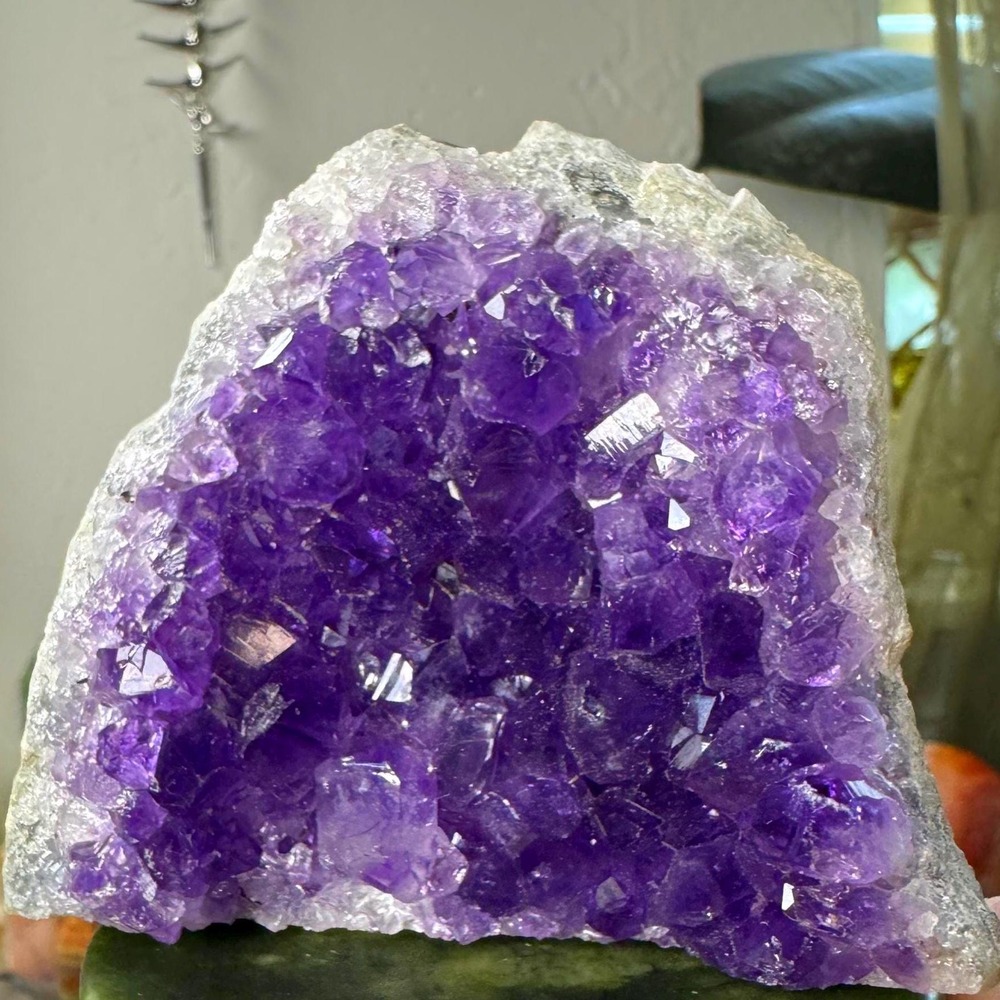 Natural Uraguayan Amethyst Geode Cluster with Druzy - Flat Cut Bottom